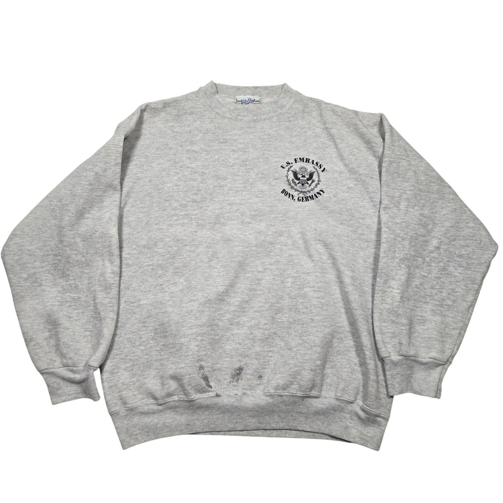 VTG  80s Velva Sheen US Embassy Bonn Germany Sweatshirt Mens L USA Made Thrashed